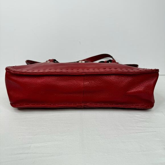 Adrienne Vittadini Red Pebbled Leather Purse Handbag Shoulder Bag Top Stitching - Picture 9 of 16